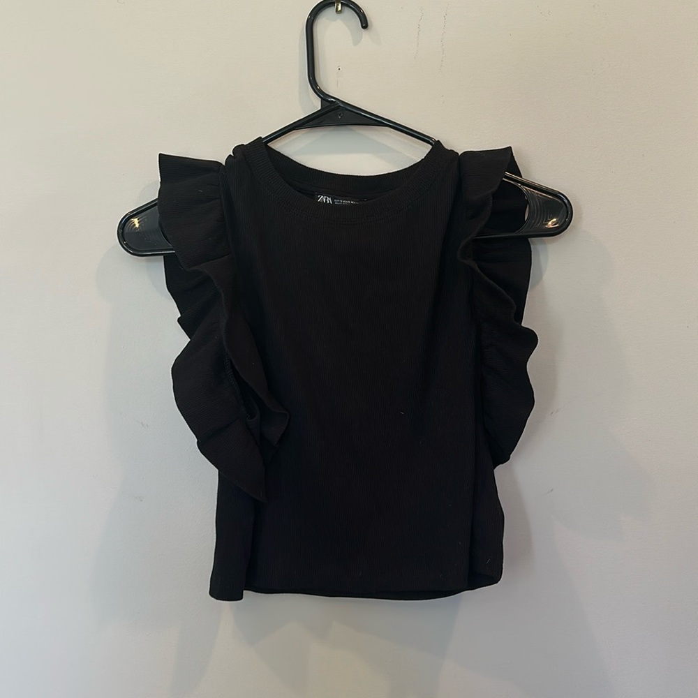 Zara black tank top, ruffled shoulder